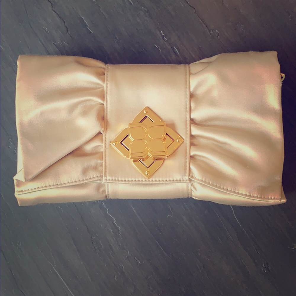 BCBG MaxAzria Champagne Satin Clutch